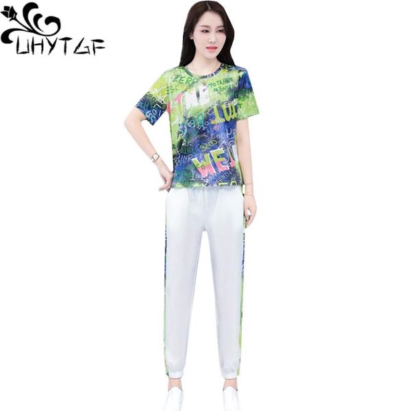 

women's tracksuits uhytgf women sets fashion printing ice silk summer tracksuit for short sleeve t-shirt +pants elegant two piece set 9, Gray