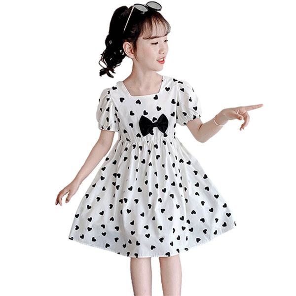 

dresses for girls heart pattern party kids big bow child summer clothes 6 8 10 12 14 210527, Red;yellow