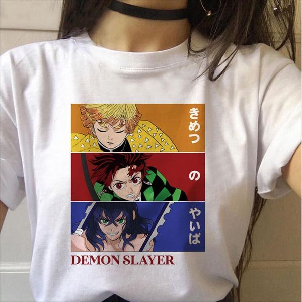 

demon slayer graphic tees streetwear women t shirt punk kimetsu no yaiba female clothes japanese anime funny, White