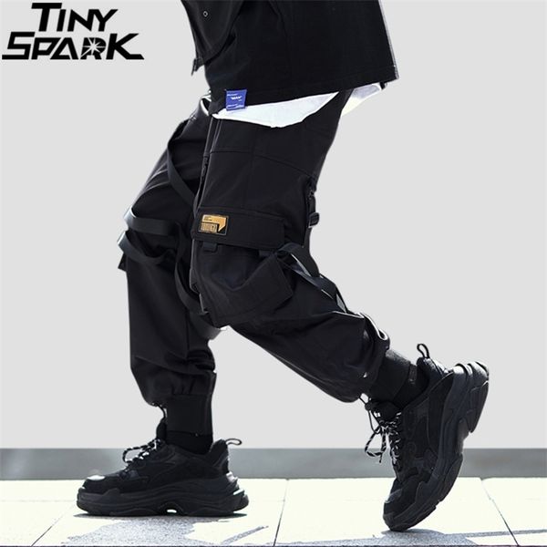 Pantaloni alla moda Jogger Streetwear Tasche cargo Swag Ribbon Harajuku Uomo Pantaloni HipHop Pantaloni alla caviglia 210715