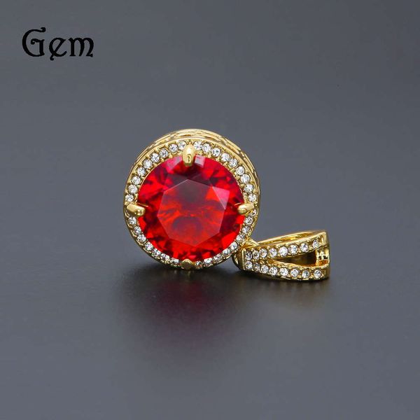 

hip hop men's zircon necklace round mini blue black red diamond pendant, Silver
