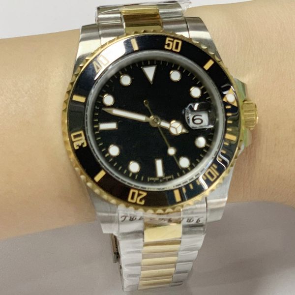 

40mm mens automatic 116610 black/blue/green dail watches 18k gold clasp ceramic bezel stainless steel sub men watch 11347, Slivery;brown