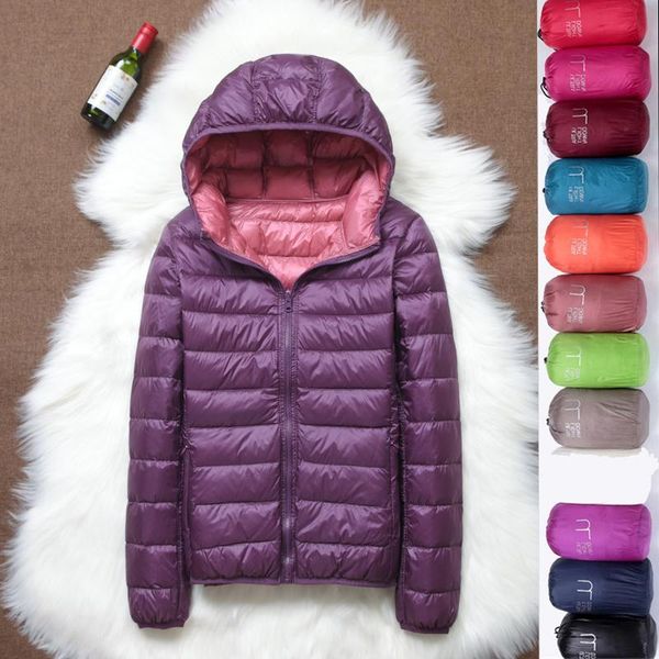 

women's down & parkas ultra light jacket women double sided basic winter jackets female velvet hooded coats autumn womens outwear, Black
