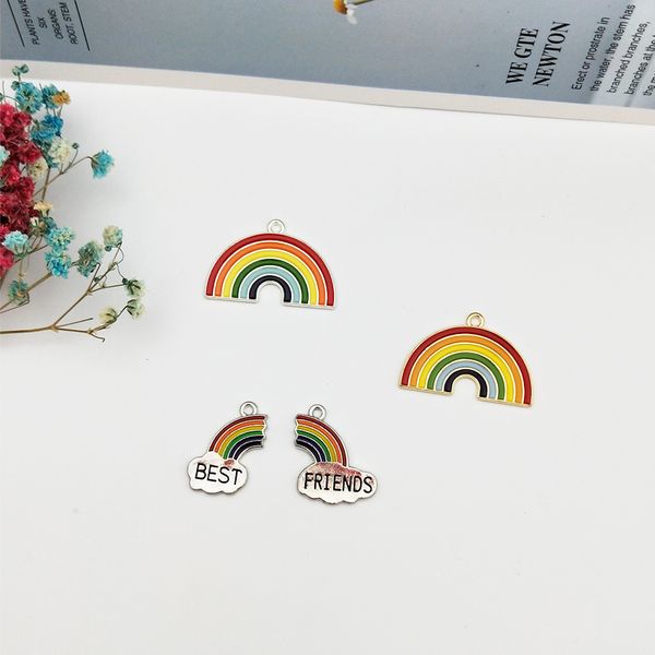 

10pcs rainbow alloy enamel charms rainbow pendants necklace bracelet earring floating diy jewelry accessories, Bronze;silver