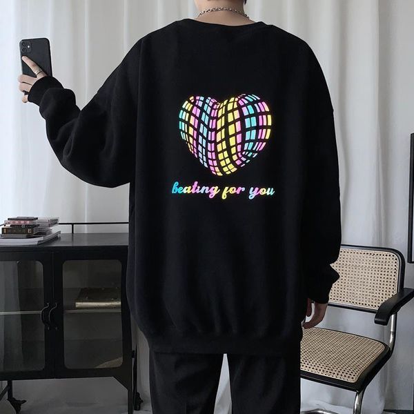 

2021 new moletom reflexivo solto homem amor impresso casual outono pulver s streetwear masculino harajuku com capuz menina 45de, Black