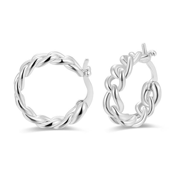 

hoop & huggie copper cuban chain round stud earrings braided style c shape for women fashion wedding party jewelry gift, Golden;silver