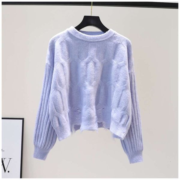 

candy color hole short women's korean autumn and winter new round neck loose bottomed sweater fashion, White;black