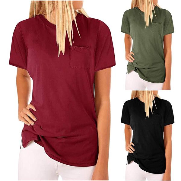 

women's t-shirt 2021 women fashion t-shirts european/ american spring/summer solid color short-sleeved clothing, White