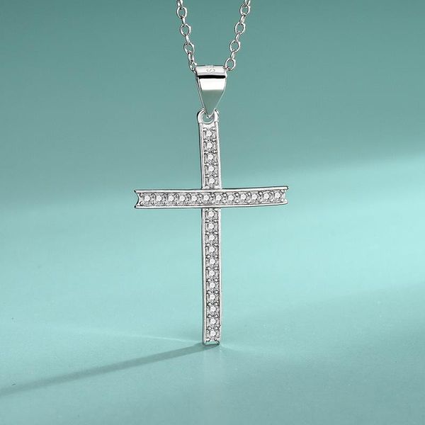 

chains s925 sterling silver necklace for women cross pendant micro inlay zircon clavicle chain jesus christian jewelry