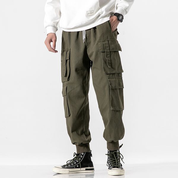 

2021 new men's casual fashion trousers waist elastic haren green/black color cargo pocket pants joggers sweatpants m-5xl wnv5