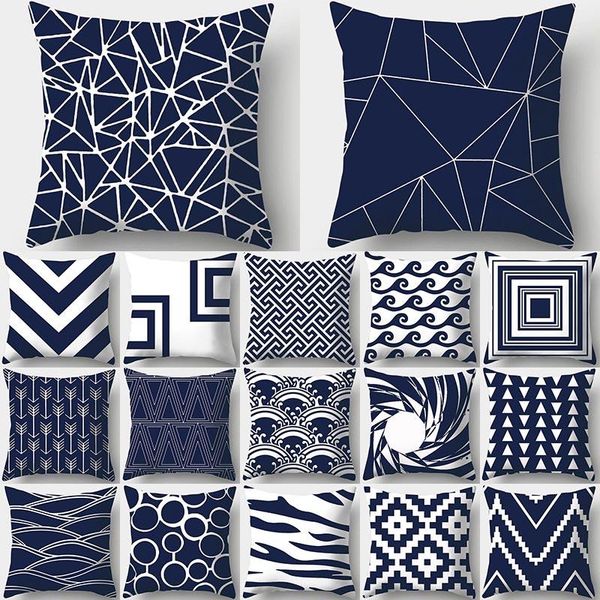 

cushion/decorative pillow dark blue geometric print decorative cushions pillowcase polyester cushion cover throw sofa decoration pillowcover