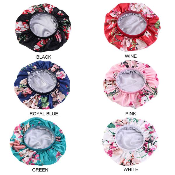 

extra large satin silky bonnet women print double layer night sleep cap hat for curly springy hair black, Blue;gray