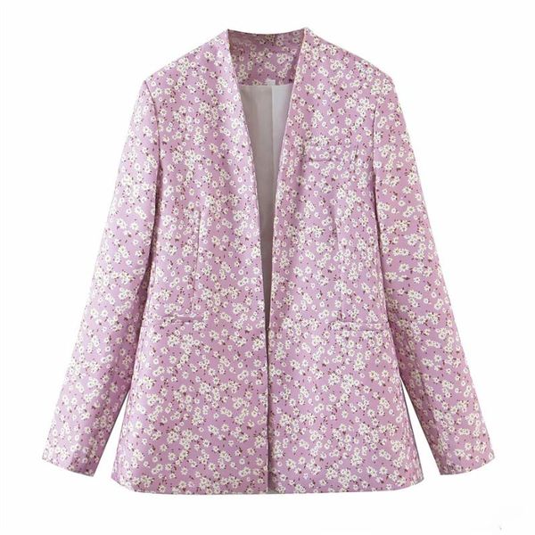 

women's suits & blazers puwd vintage women v neck floral slim 2021 autumn fashion ladies pink casual jackets sweet girls chic outwear, White;black