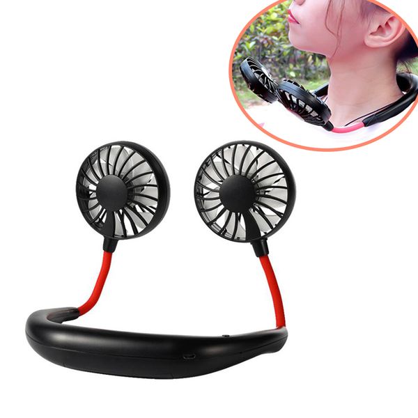 

hanging neck fan portable usb rechargeable lazy hands dual cooling mini air cooler sport 360 degree rotating 1200mah outdoor