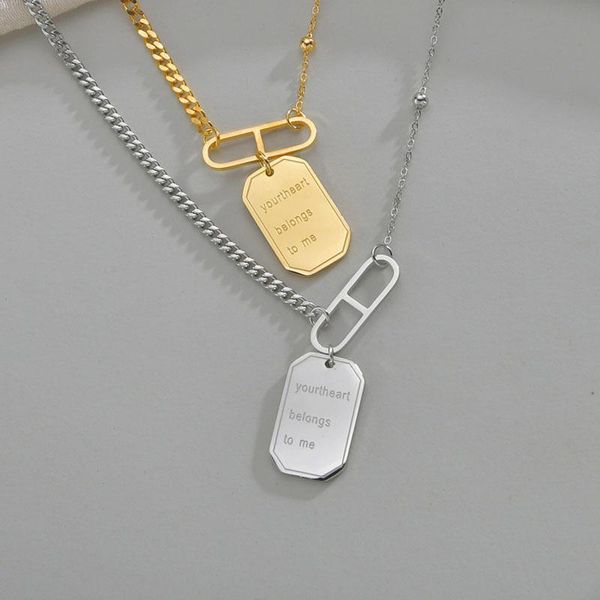 

pendant necklaces long chain gold stainless steel tag necklace for women choker 2021 trend, Silver