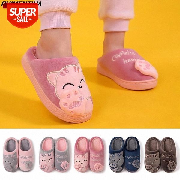

dropship children's slippers kids baby infant warm shoes animal cat plush slippers for girls boys winter warm home indoor shoes #tb0e, Black