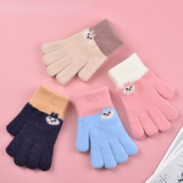 

children's mittens winter thick warm gloves cartoon student plush outdoor cold-proof skiing woolen for boys and girls, White