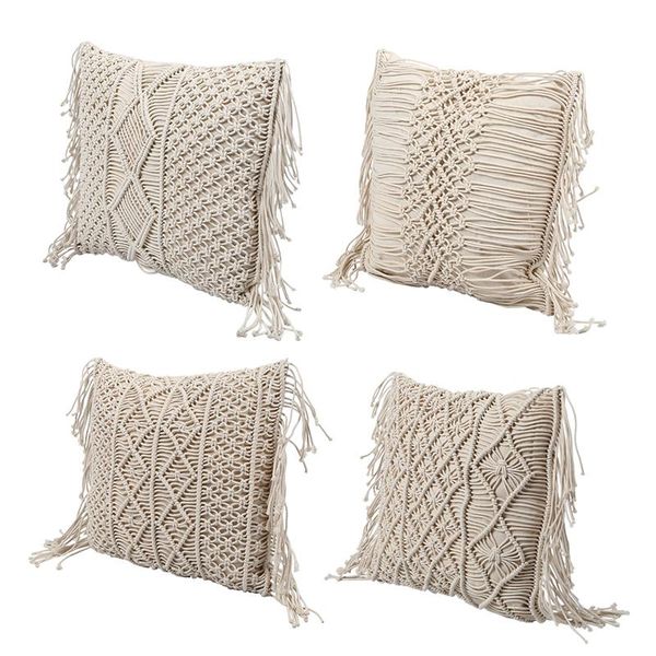 

pillow cotton linen macrame hand-woven thread covers geometry bohemia cushion home decor
