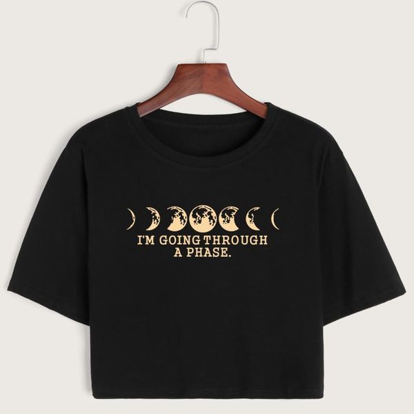 

women's t-shirt moon phases i' just going through a phase womens crop shirt cropped tee summer short sleeve cotton shirts, White
