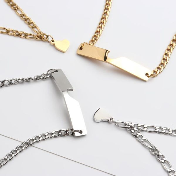 

link, chain heart charm couple coupled stainless steel bracelet women men gold colour poison jewelry wholesale delivery, Black