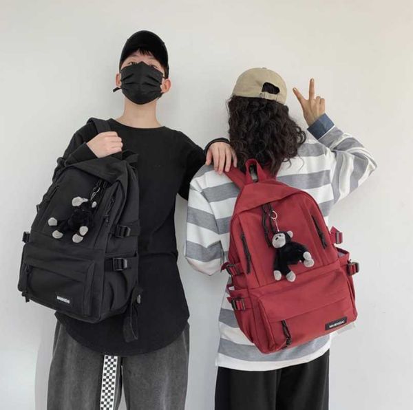 

backpack ins korean version nylon simple casual campus style travel commemorative large-capacity couple pendant bag
