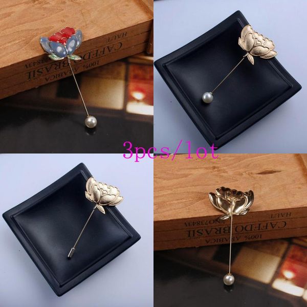 

pins, brooches 2021 fashion jewelry enamel pin metal elegant pearl lotus brooch lapel men suit collar safety for women, Gray
