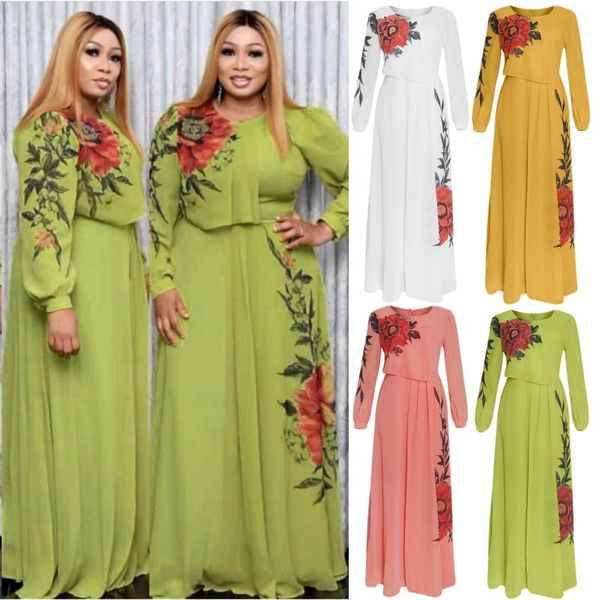 

ethnic clothing women african dresses flowers printed robe chiffon dress dubai turkish clothes party maxi ramadan abaya summer fashion, Red