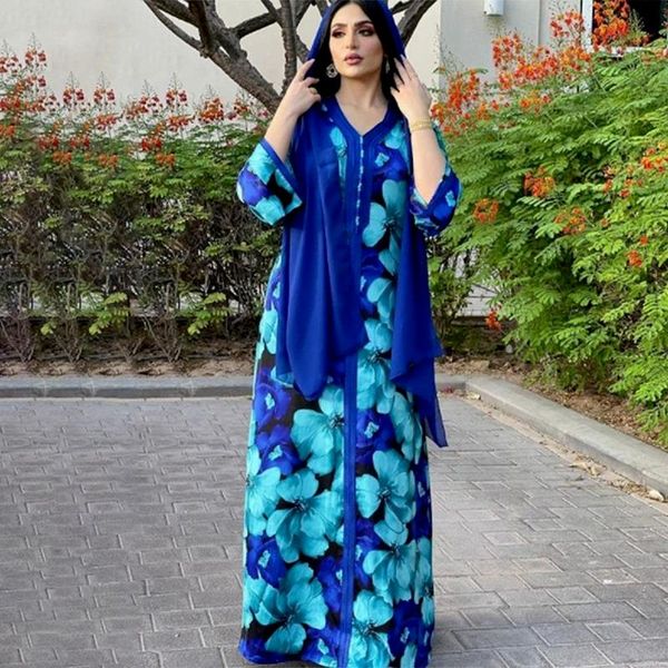 

ethnic clothing women's dress casual fashion simple retro style long-sleeved round neck flower print muslim middle eastern dresses, Red