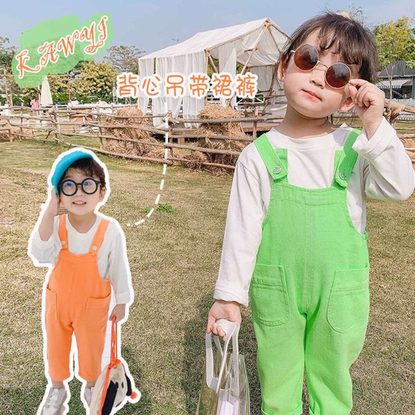 

wear 2020 spring new children's suspenders baby korean leisure pants a091, Blue