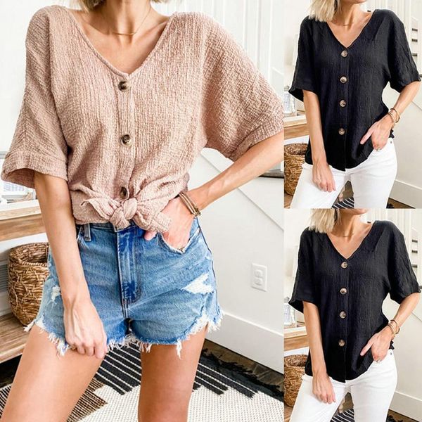 

women's blouses & shirts women summer lace short sleeve shirt soild slim button o neck ladies female blouse streetwear, White