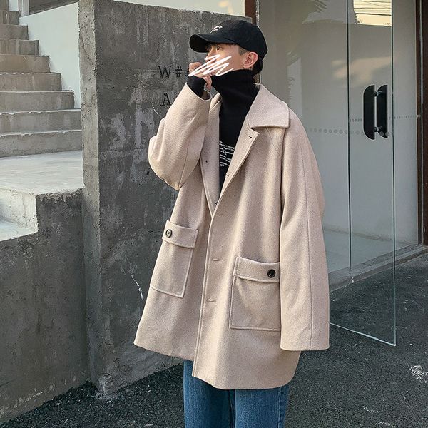 

2021 new winter plus cotton thick men's warm fashion casual long men oversized woolen coat mens overcoat bl5b, Black