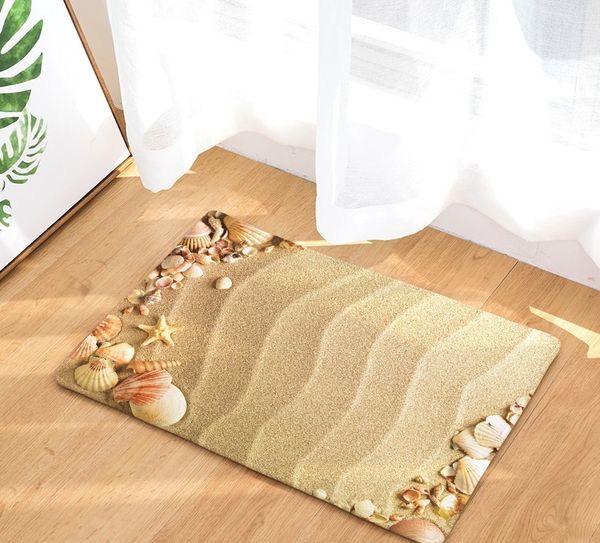 Camitever Beach Sandy Shells Mar Estrela de Verão Estilo Holiday Style Tapete Anti-Slip Capacete de Casa Decoração Do Porta Mat Piso Sala de estar Tapete 210301