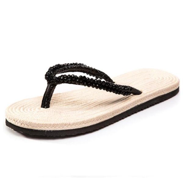 

slippers fashion flip flops women bright diamond flat sandals non-slip breathable casual summer shoes beach xx455, Black