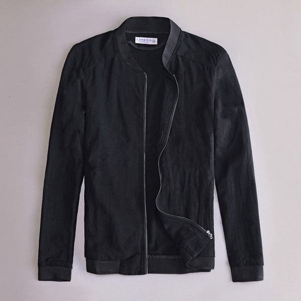 

2021 new primavera no outono gola marca preto masculina de linho e algodo moda jaquetas masculino slido confortvel jaqueta 47mr, Black;brown