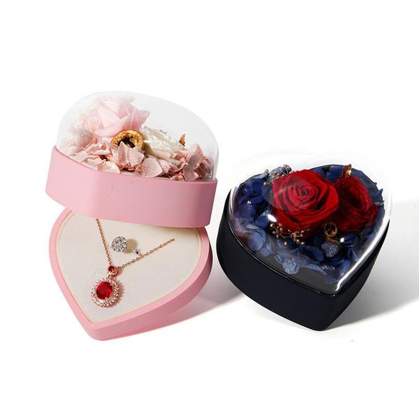 

gift wrap rose flowers ring box heart shape preserved flower wedding display holder jewelry storage valentine's day