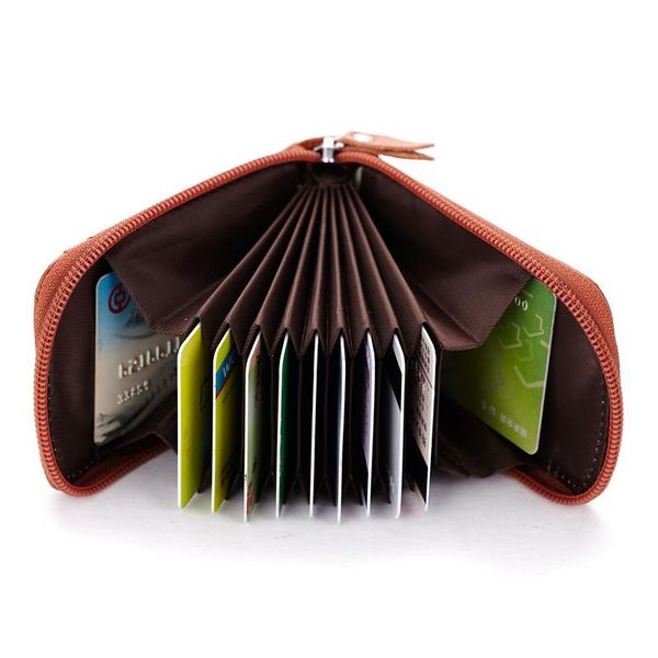 

card holders bank/id/ holder wallet women/men black/blue/pink/coffee female business genuine leather zipper case, Brown;gray