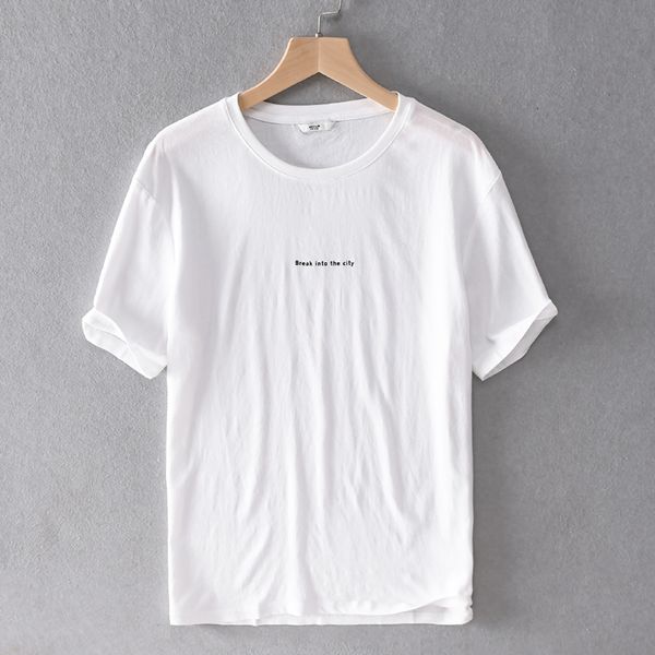 

2021 new printed linen short-sleeved t-shirt brand casual loose trend shirt for men fashion comfortable t shirts male camiseta w0b1, White;black