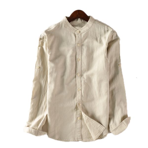 

2021 new novo estilo manga longa masculina de linho gola slida camisas masculinas marca moda casual camisa para homem s-3xl overhemd ubff, White