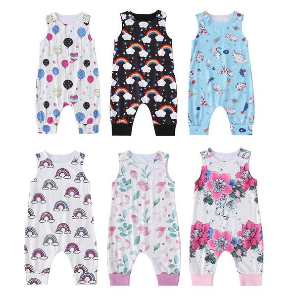 

jumpsuits pudcoco cute kids born baby boy girl romper sleeveless cartoon print floral jumpsuit outfit summer casual clothes 3-18m, Blue