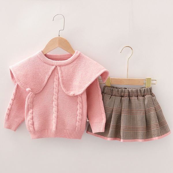 

2021 spring new born girls knitted shirt sweater skirt baby suits birthday outfits 7euy, White