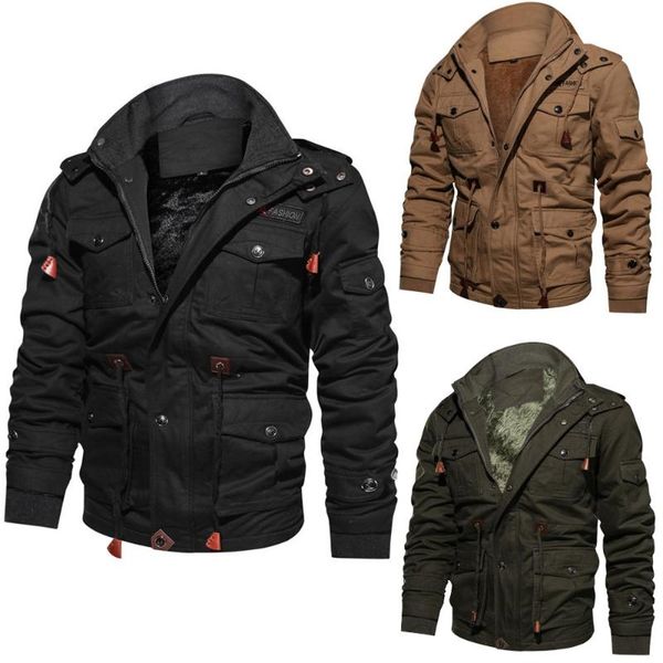

men's jackets 2022 bomber jacket men fashion winter autumn cashmere thickened casual zipper pocket cotton windbreaker motorcycle coat #, Black;brown