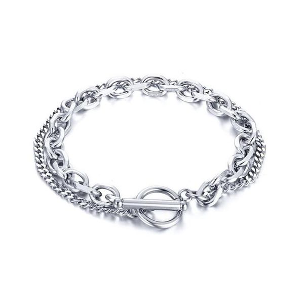 

link, chain stainless steel minimalism fashion delicate link hip hop circle round bracelet bangle jewelry gift for him, Black