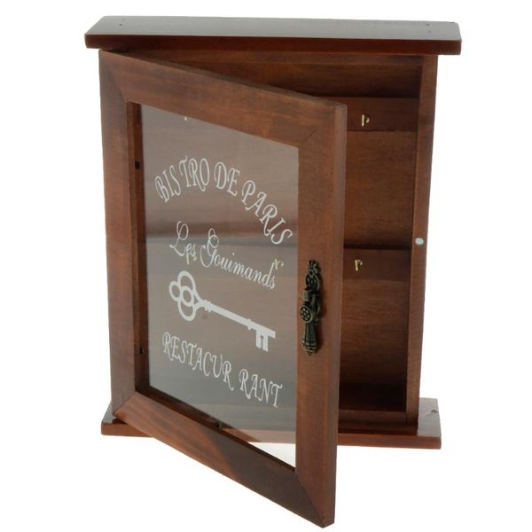 

hooks & rails pastoral style key cabinet wooden box wall mounted decorative rack with 6 for home office holder 21x6x25cm.