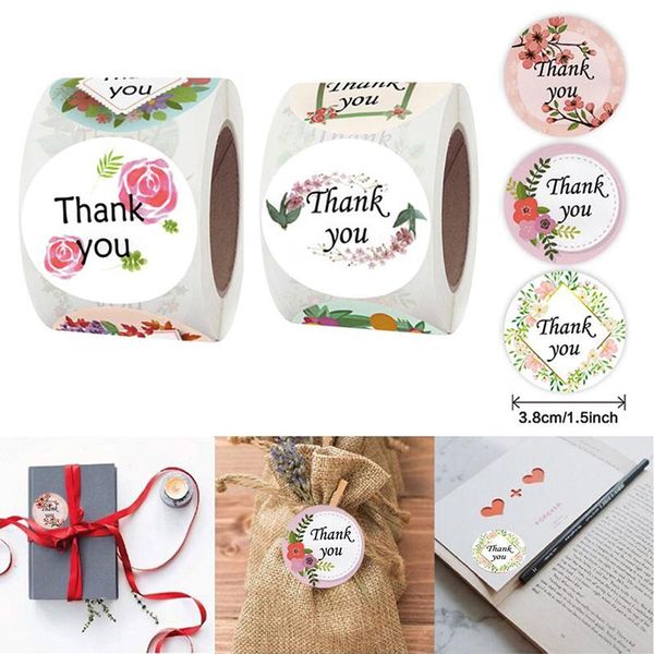 

500pcs 1.5 inches thank you floral adhesive stickers baking gift envelope