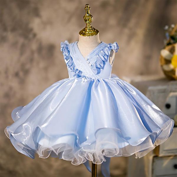 

girl's dresses blue puffy lovely little birthday dress large bowknot flower girl for wedding ruffles kids pageant, Red;yellow