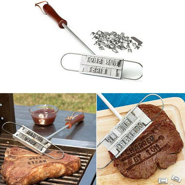 

tools & accessories printed barbecue wooden handle stamp grill diy steak branding iron tool bbq kitchen wzpi