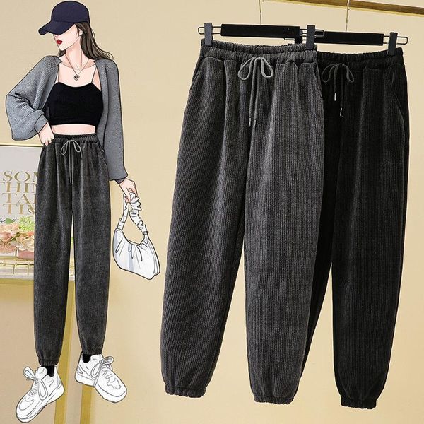 

women's pants & capris women 2021 autumn winter corduroy female high waist vintage harem elegant ladies loose streetwear trousers a686, Black;white
