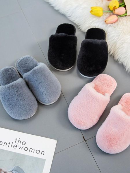 

slippers children's wool slippers, boys and girls, home wooden floor, non-slip flip-flops, indoor warm cotton, Black