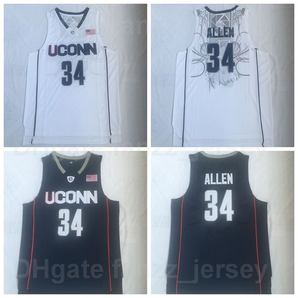 

ncaa uconn huskies basketball ray allen college jersey 34 men university team color navy blue white breathable embroidery and sewing for spo, Black