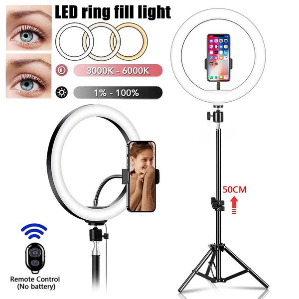

flash heads 12 in led selfie ring light dimmable pography with 50cm tripod stand bluetooth remote for tik tok video live fill lamp